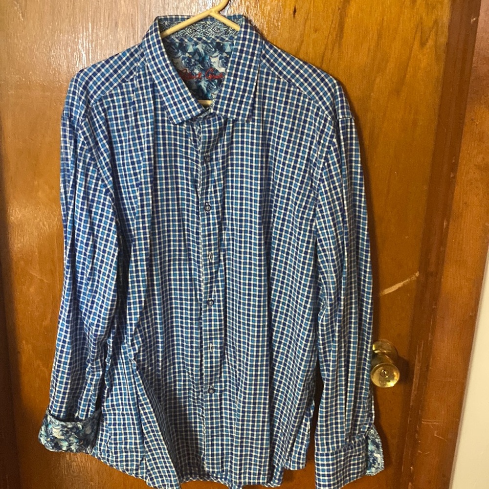 Robert Graham Casual Button Down Shirt 3XL Blue/White with Skull Motif Cuff